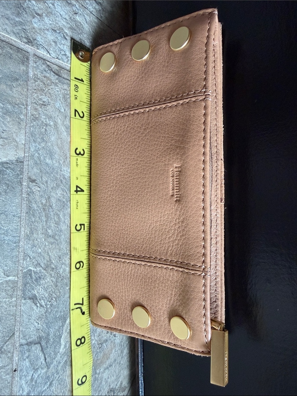 Hammitt Tan Leather Card Holder with Gold Studs